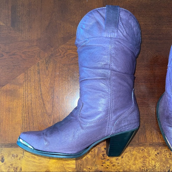 Dingo, Purple leather western style slouch boots size 6 Steel Toe - Picture 3 of 9